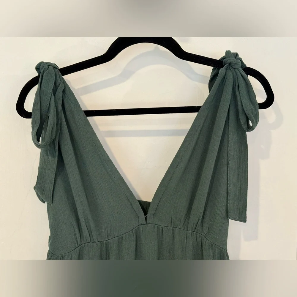 Abercrombie & Fitch Olive Green Maxi Dress with Tie Shoulders
